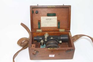 An early 20th century Stanley theodolite, the tube with rack and pinion action and bubble level,