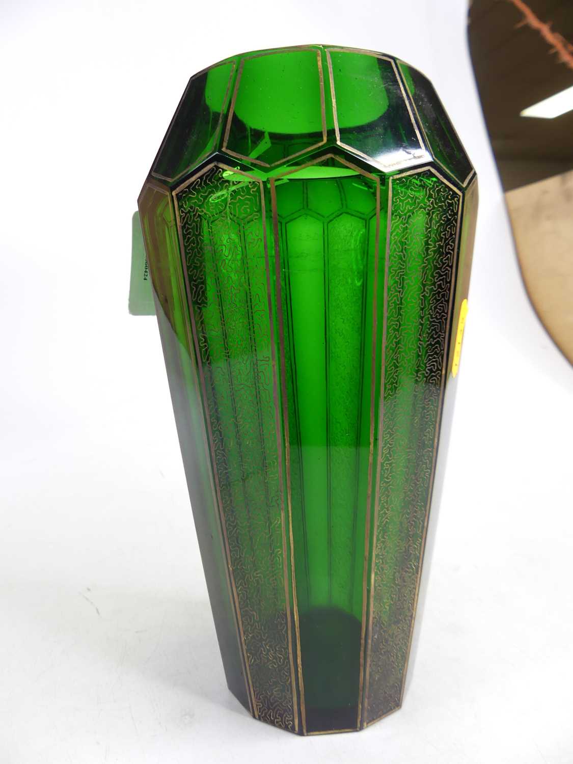 A 19th century Bohemian green and gilt-heightened glass vase, h.22cm A couple of chips to the - Image 4 of 7