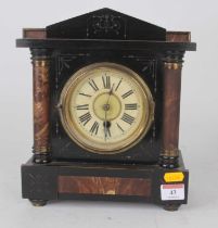 An early 20th century American simulated slate and marble mantel clock, the painted chapter ring