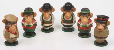 A collection of six PG Tips advertising plastic models of monkeys, the largest h.11.5cm