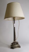 A late 19th century silver plated table lamp in the neo-classical style, having reeded column and