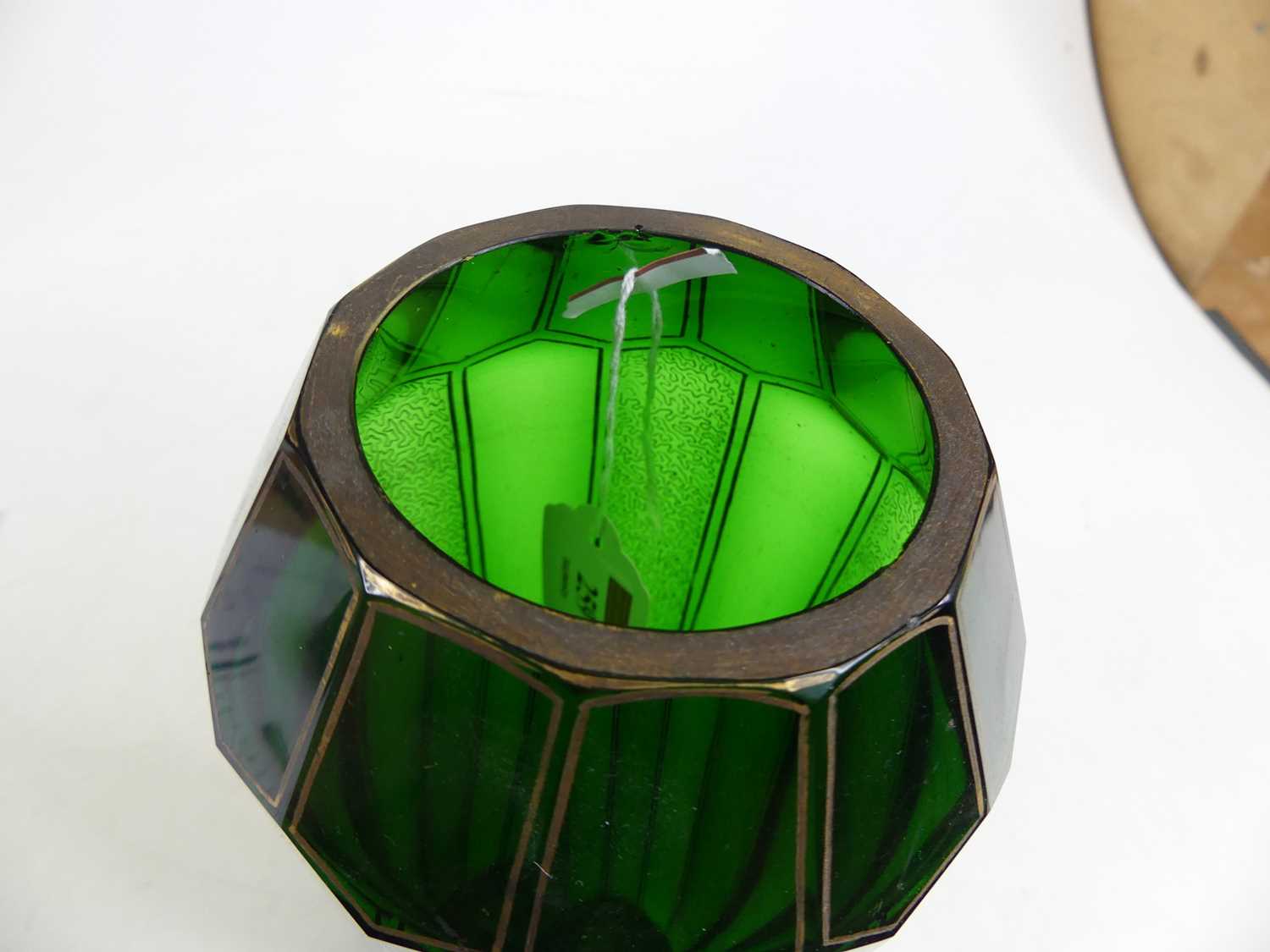 A 19th century Bohemian green and gilt-heightened glass vase, h.22cm A couple of chips to the - Image 6 of 7