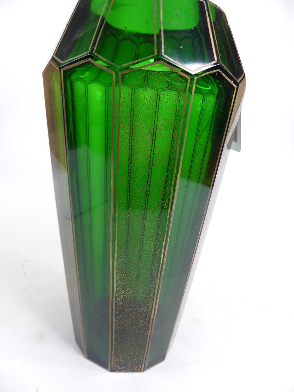 A 19th century Bohemian green and gilt-heightened glass vase, h.22cm A couple of chips to the - Image 3 of 7