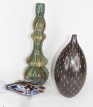 A 20th century art glass vase, having multicoloured striped decoration, h.45cm; together with a