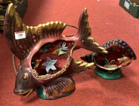 A novelty pottery table lamp in the form of an angel fish, h.32cm; together with another smaller