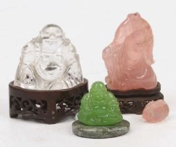 A collection of three Chinese glass figures of deities, the largest h.9cm (a/f)