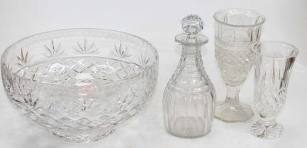 A collection of glassware, to include a 19th century mallet shaped decanter