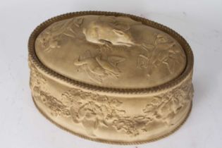 A 19th century Wedgwood caneware game tureen and cover, decorated with hanging game and vines, w.