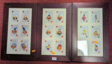 A framed and glazed display of six Simpson's playing cards, 42 x 25cm (including frame); together