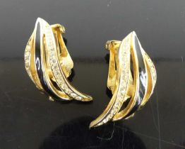 A pair of Christian Dior gilt metal and paste set ear clips, 3.1cm