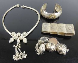 A Thai Nako of Siam sterling silver sectional bracelet; together with other silver and white metal