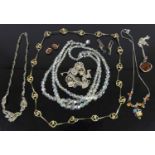 Assorted costume jewellery to include silver charm bracelet, silver necklace with glass integral