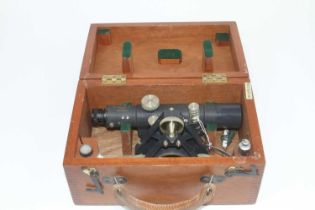 A 20th century Stanley theodolite, the tube with rack and pinion action and bubble level, on