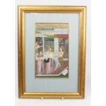 Indian school - Courtship scene, gouache on paper, 20 x 12.5cm, framed