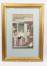 Indian school - Courtship scene, gouache on paper, 20 x 12.5cm, framed