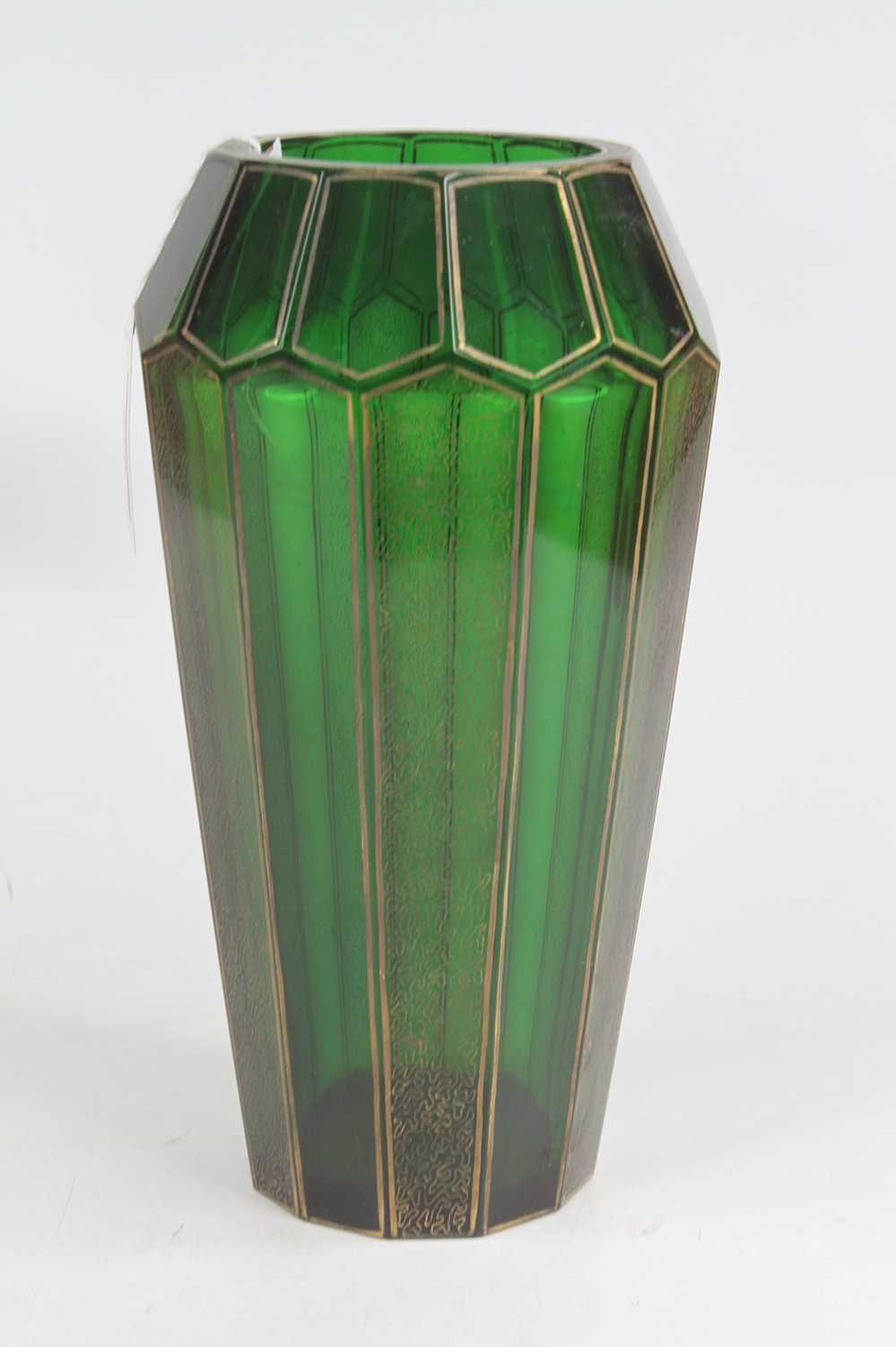 A 19th century Bohemian green and gilt-heightened glass vase, h.22cm A couple of chips to the