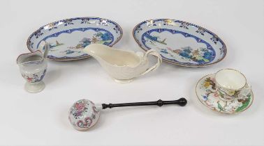 A collection of ceramics to include Chinese famille rose porcelain ladle, having turned wooden