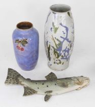 Colin Andrews (contemporary) - a studio pottery model of a trout, signed and dated '97, length 32cm;