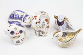 A collection of five Royal Crown Derby models of animals, to include squirrel, mouse, fox and