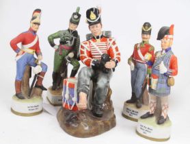 A Royal Doulton figure of a soldier drummer boy, h.22cm; together with four continental bisque