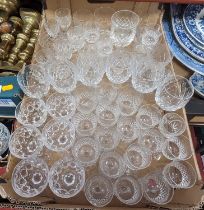 A collection of cut glass drinking glasses, to include wine hocks, liqueur glasses and tumblers