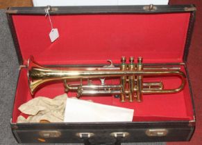 A sterling brass trumpet, cased Please see pics that make up part of the condition report