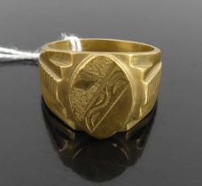 A gent's gilt metal signet ring, size V