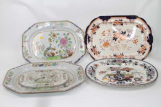 A 19th century Spode ironstone meat plate in the Peacock & Peony pattern, of canted rectangular