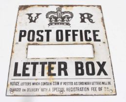 A vintage enamelled sign inscribed VR Post Office Letter Box, 36 x 30cm