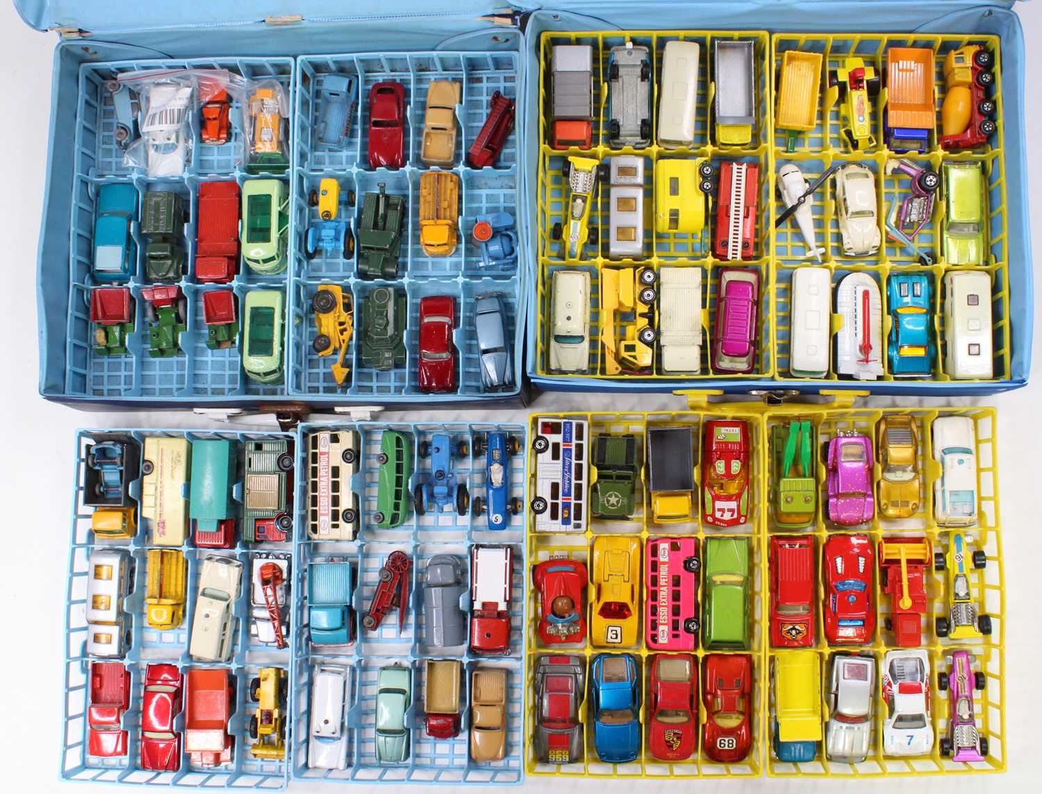 Two Matchbox cases and contents to include; No.28 Dump Truck, No.3 Mercedes Benz Ambulance, No.17