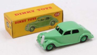 A Dinky Toys No. 158 Riley saloon, comprising green body, with green hubs, housed in the original