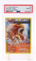 A PSA Graded 2015 Pokemon X and Y Ancient Origins "Entei" half art in reverse foil number 15/98