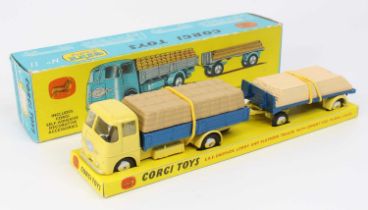 Corgi Toys, Gift Set 11, ERF Dropside Lorry and Platform Trailer, yellow and metallic blue body with