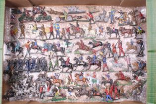 A large tray of German, European and British old early lead flat and demi ronde figures in lead,