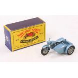 A Matchbox Lesney No. 4 Triumph 110 motorcycle and sidecar, finished in metallic steel blue,