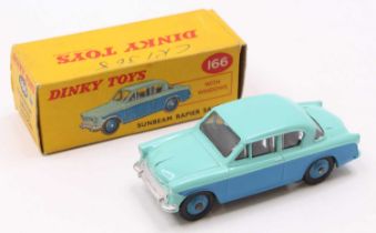 Dinky Toys No. 166 Sunbeam Rapier saloon comprising of two-tone blue body with dark blue Supertoys