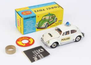 Corgi Toys, 492 VW European Police car, white body with light brown interior, 2 figures, with