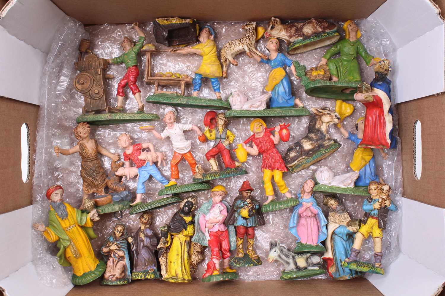A collection of vintage large scale italian hard and soft plastic figurines - rural life , folk