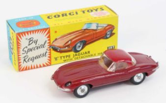 Corgi Toys, 307 'E' type Jaguar with detachable hard-top, plum red body and top, club leaflet in