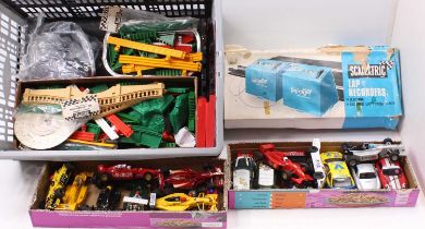 One box containing a quantity of various boxed and loose Scalextric to include mixed Formula One