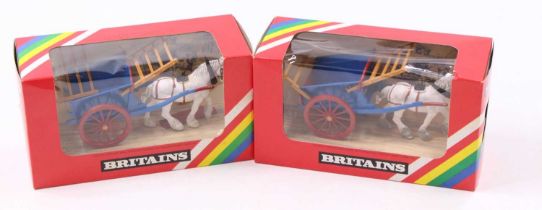 A Britains No. 9499 Tumbrel Cart boxed horse-drawn vehicle group, two examples, both housed in