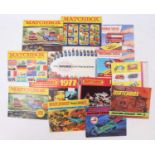 A collection of various loose Matchbox collectors' catalogues, ranging from the 1960s to late 1970s