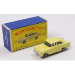 A Matchbox No. 45 Vauxhall Victor comprising yellow body with silver plastic wheels, housed in the