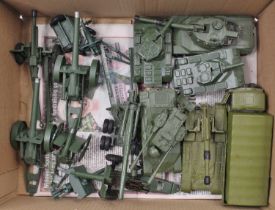 One tray containing a quantity of mixed Britains, Dinky Toys, Crescent, and similar military diecast