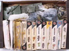 A collection of Airfix boxed 1/32nd/54mm scale plastic figures and loose military vehicles and