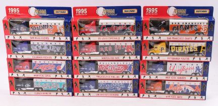 A collection of 12 various boxed Matchbox Major League Baseball diecast vehicles including The