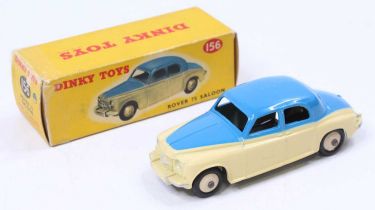 Dinky Toys No. 156 Rover 75 saloon, cream lower body, mid-blue upper body, cream rigid hubs, in