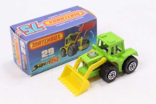 Matchbox Lesney Superfast German model of Tractor Shovel No.29 in lime green body and yellow