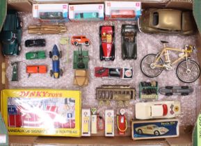 A tray of vintage auto-related diecast vehicles and collectables, to include a rare John Hilco