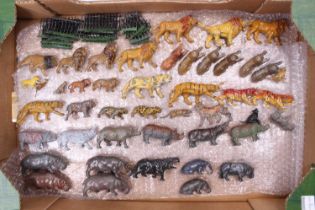 One tray containing 60+ various Britains and similar lead zoo animals and figures to include
